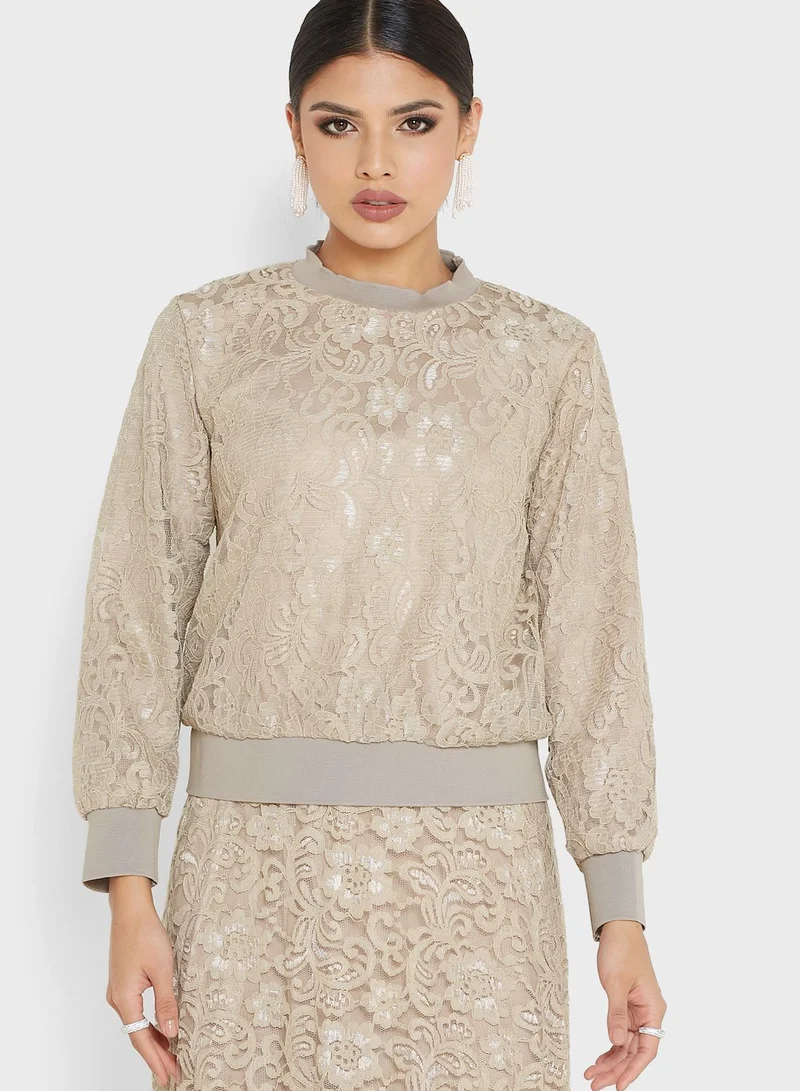 Khizana Lace Top & Pleated Skirt Set