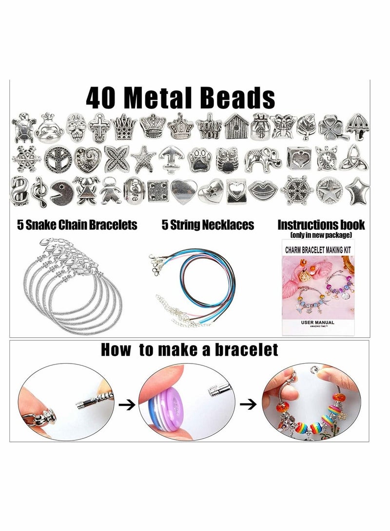 SYOSI 130 Pieces Charm Bracelet Making Kit Including Jewelry Beads Snake Chains, DIY Craft for Girls, Jewelry Gift Set for Arts and Crafts for Kids Ages 8-12 - Image 4