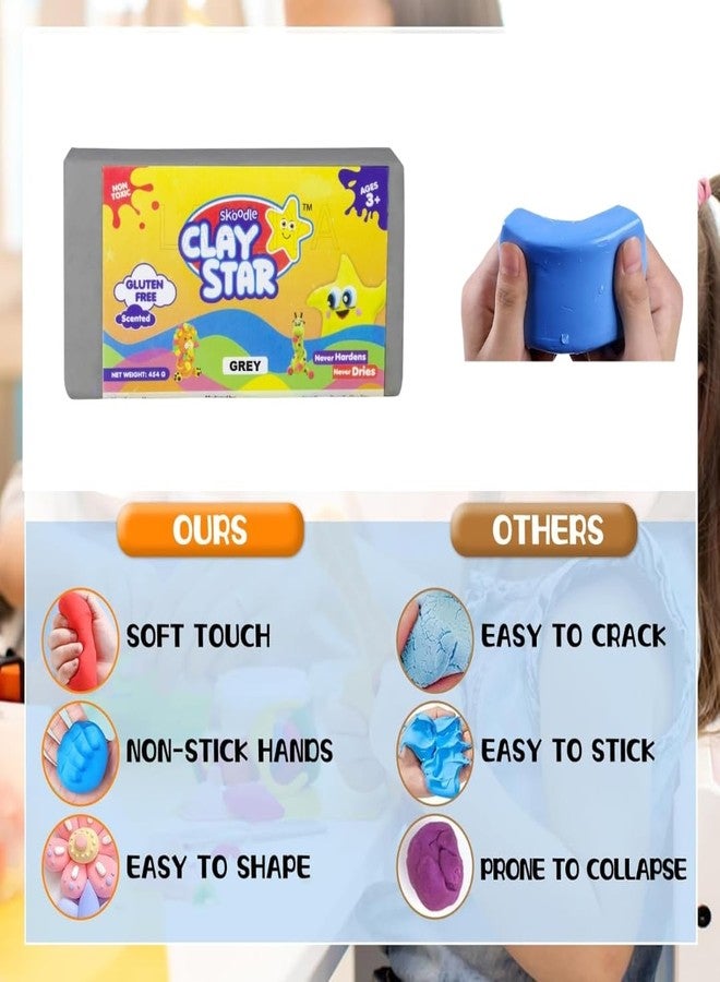 LAALIYA Air Dry Clay for Kids 3-10 Years, Natural, Non-Toxic Modelling Mud & Polymer Foam Bar Set for Sculpting Kit.Super Soft AirDry, Moulding & Dough for Play, Crafts & Mask Molded Clay Making(Grey Colour) - Image 3