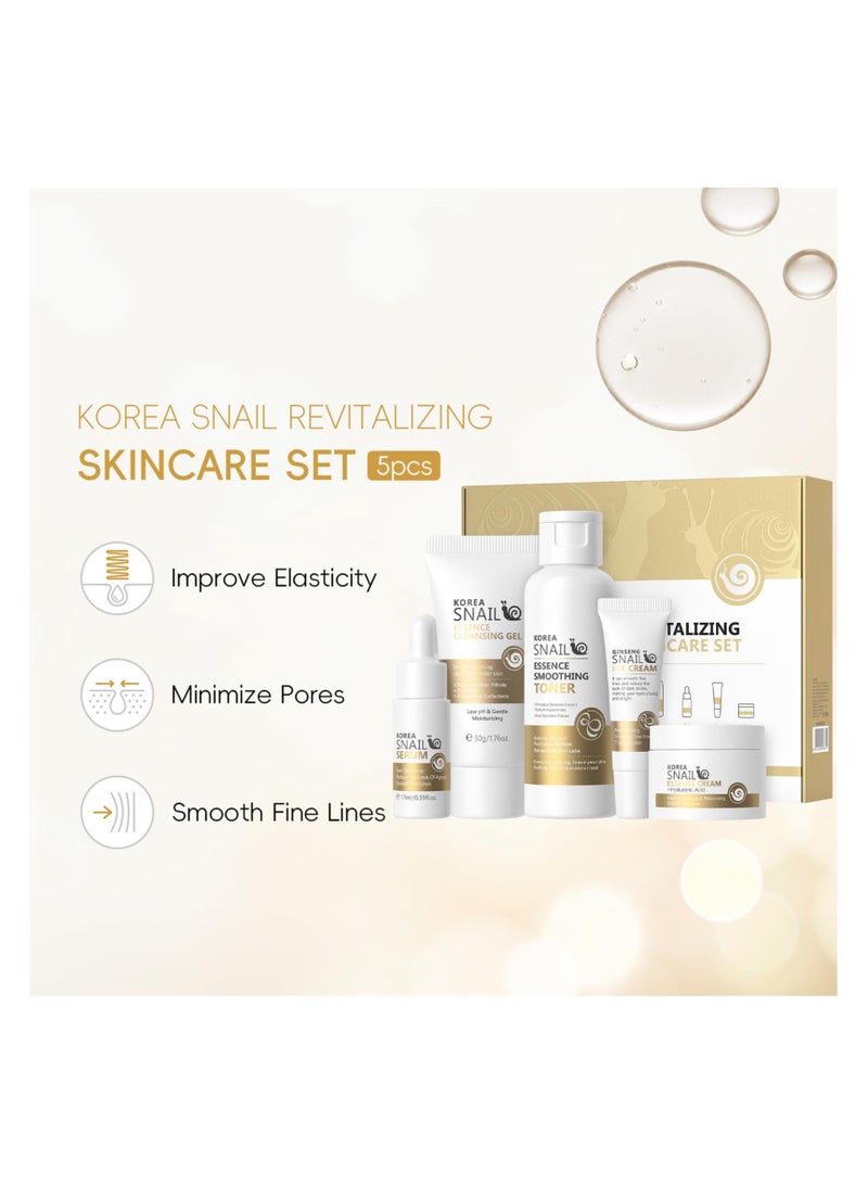 Generic Korean Snail Skin Care Set - All About Snail Mucin Kit, Travel-Friendly Skin Care Kit with Cleanser, Toner, Serum, Eye Cream, Face Cream, Facial Kit for Women & Girls Hydrating Skin (5Pcs)  - Image 1