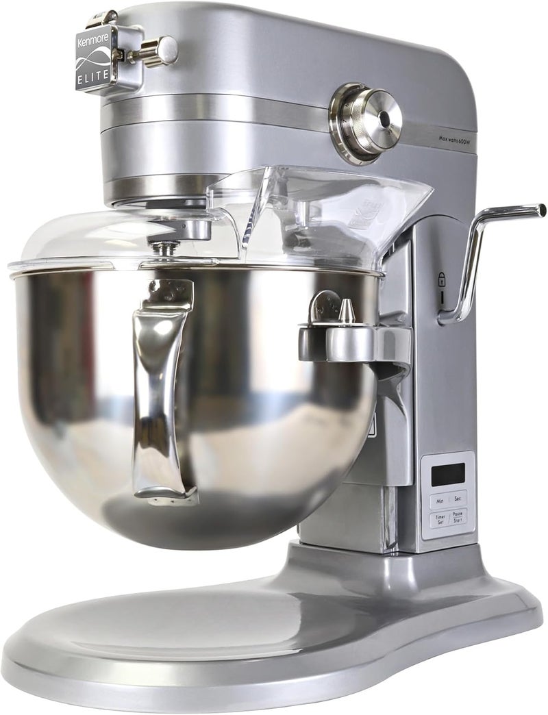 Kenmore Kenmore Elite HeavyDuty 6 Qt BowlLift Stand Mixer 600 Watts with Flat Beater Wire Whisk Dough Hook Stainless Steel Bowls LED Light Digital Countdown Timer Metallic Grey  - Image 1