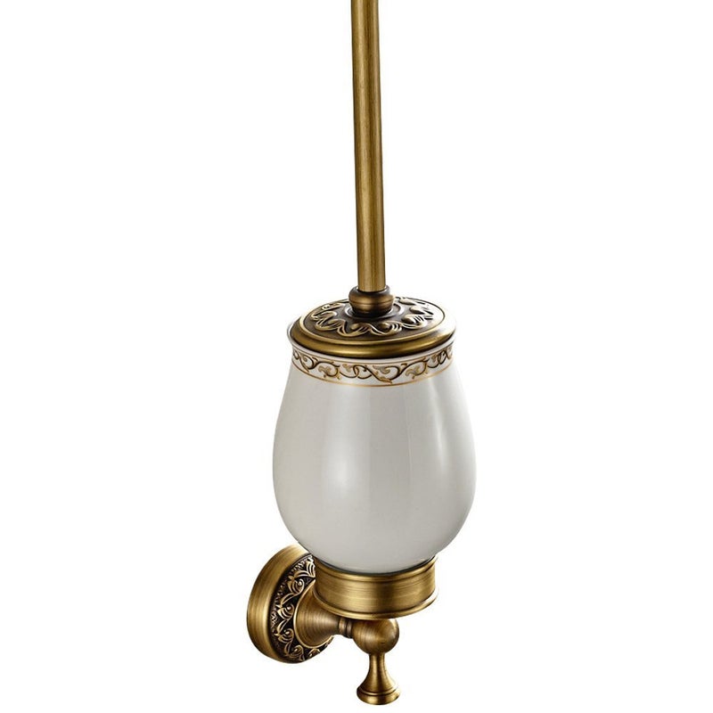 Leyden Antique Brass Toilet Brush Holder Retro Toilet Brush Organizer with Ceramic Cup - Image 2