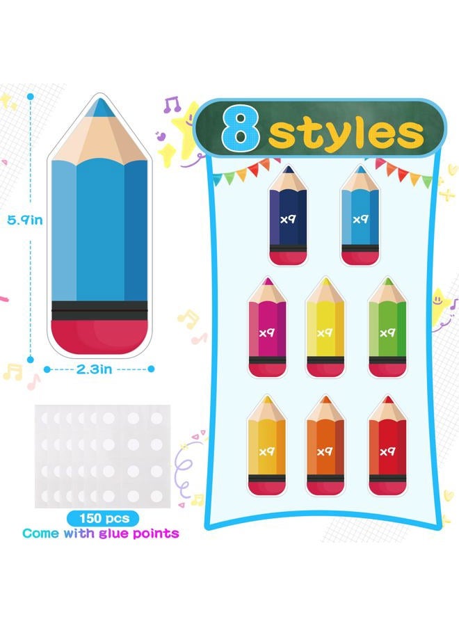 Cyunda Back to School Decorations,72 PCS Colorful Pencils Cutouts for Classroom Decoration,Pencil Name Tags for Classroom Bulletin Board Locker Decor Student Teacher Pencil Paper Cut Outs for Party Decor - Image 2