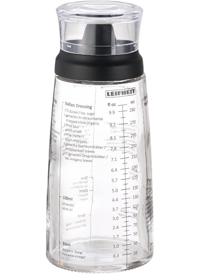 LEIFHEIT Glass Salad Dressing Bottle, 10 Oz, Durable Glass Bottle With Plastic Lid, Non-Drip Spout, Dishwasher Safe, German Design, Elegant, Eco-Friendly, Black  - Image 1