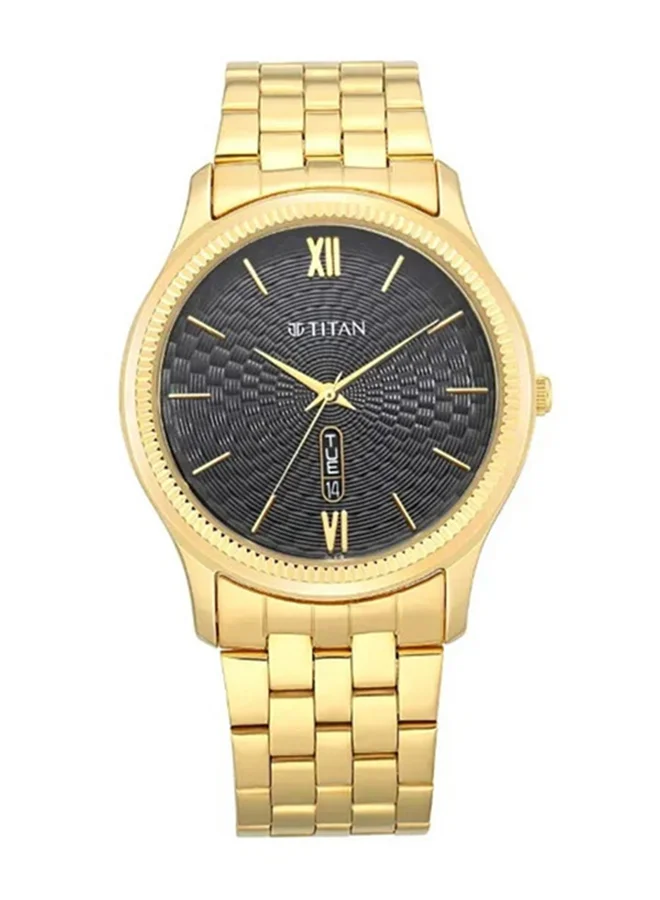تيتان Titan Quartz Analog with Day and Date Watch for Men Black Dial With Metal Strap