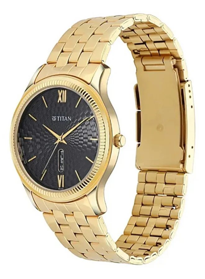 تيتان Titan Quartz Analog with Day and Date Watch for Men Black Dial With Metal Strap
