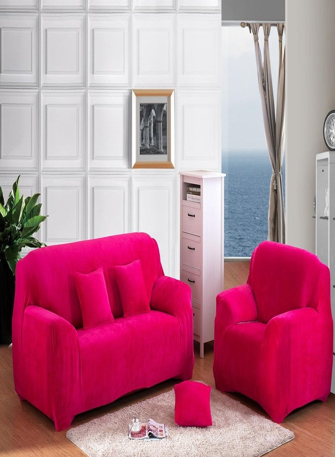 vctops 1-Piece Velvet Plush Stretch Loveseat Sofa Slipcover with Elastic Bottom Soft Fuzzy Fluffy Sofa Covers for 2 Cushion Couch Furniture Protector for Kids, Pet (Rose,Loveseat) - Image 2