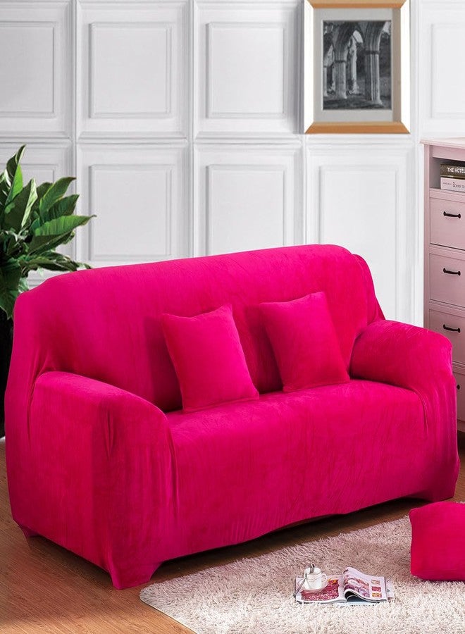 vctops 1-Piece Velvet Plush Stretch Loveseat Sofa Slipcover with Elastic Bottom Soft Fuzzy Fluffy Sofa Covers for 2 Cushion Couch Furniture Protector for Kids, Pet (Rose,Loveseat) - Image 1