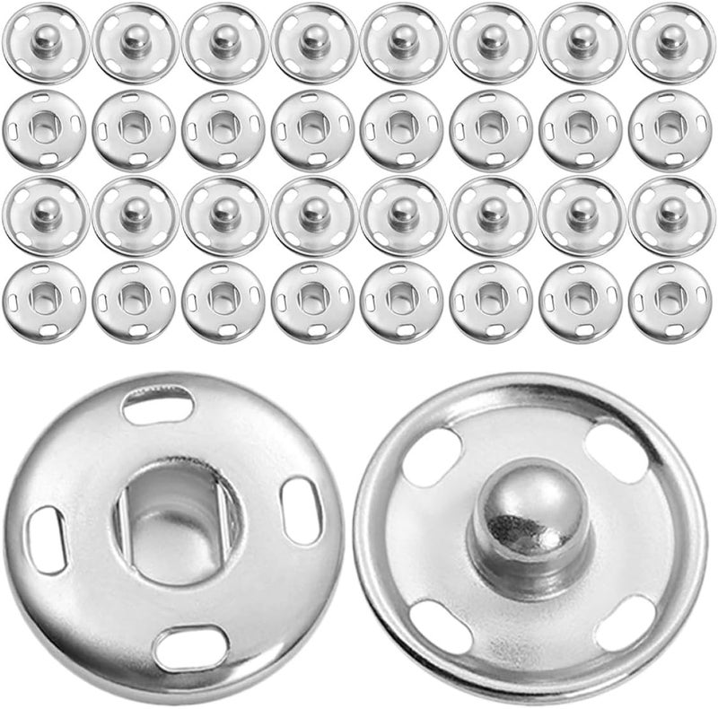 EXQUIMEUBLE 100pcs Metal Sew-on Snap Buttons Silver 12mm Clothing Snap Fasteners Removable Press Studs for Pants Jackets DIY Sewing Projects - Image 1