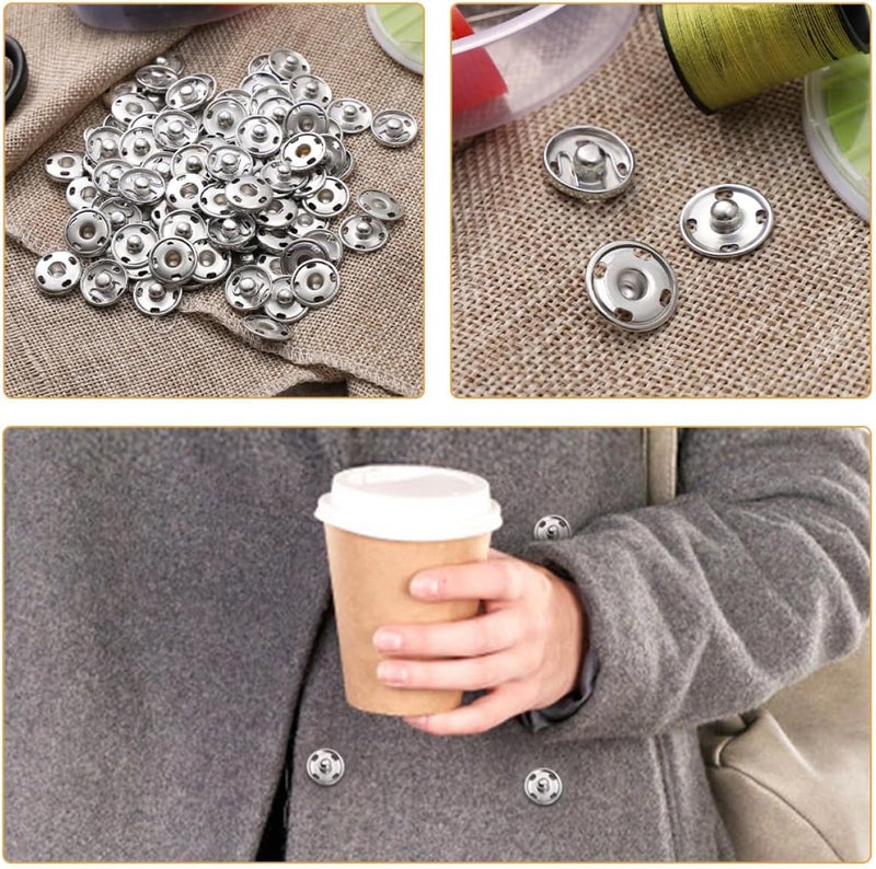 EXQUIMEUBLE 100pcs Metal Sew-on Snap Buttons Silver 12mm Clothing Snap Fasteners Removable Press Studs for Pants Jackets DIY Sewing Projects - Image 3