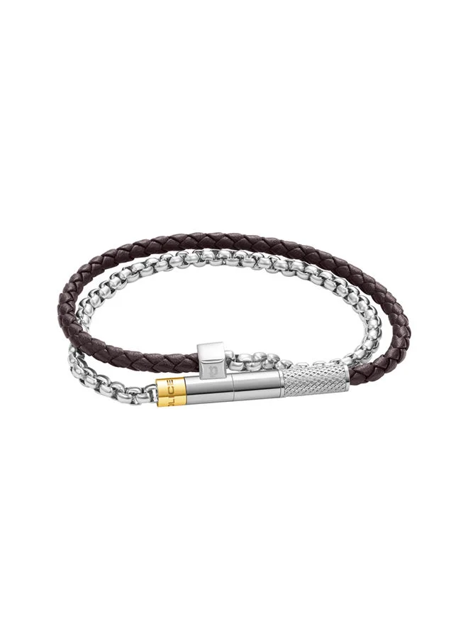 POLICE Blend Bracelet for Men Stainless Steel And Gold Plating with Brown LeatherPEAGB0011502