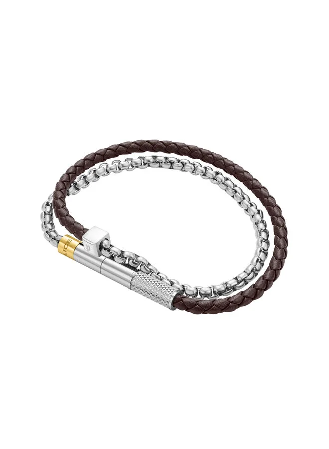 POLICE Blend Bracelet for Men Stainless Steel And Gold Plating with Brown LeatherPEAGB0011502