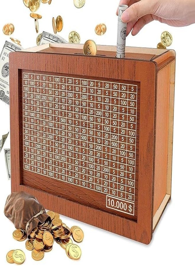 Circadian Wooden Cash Vault Savings Box | 10000 Savings Challenge Piggy Bank for Kids & Adults | Coin Money Bank with Number Target | Reusable Wooden Saving Box for Home - Image 1