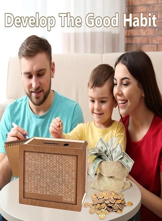 Circadian Wooden Cash Vault Savings Box | 10000 Savings Challenge Piggy Bank for Kids & Adults | Coin Money Bank with Number Target | Reusable Wooden Saving Box for Home - Image 4