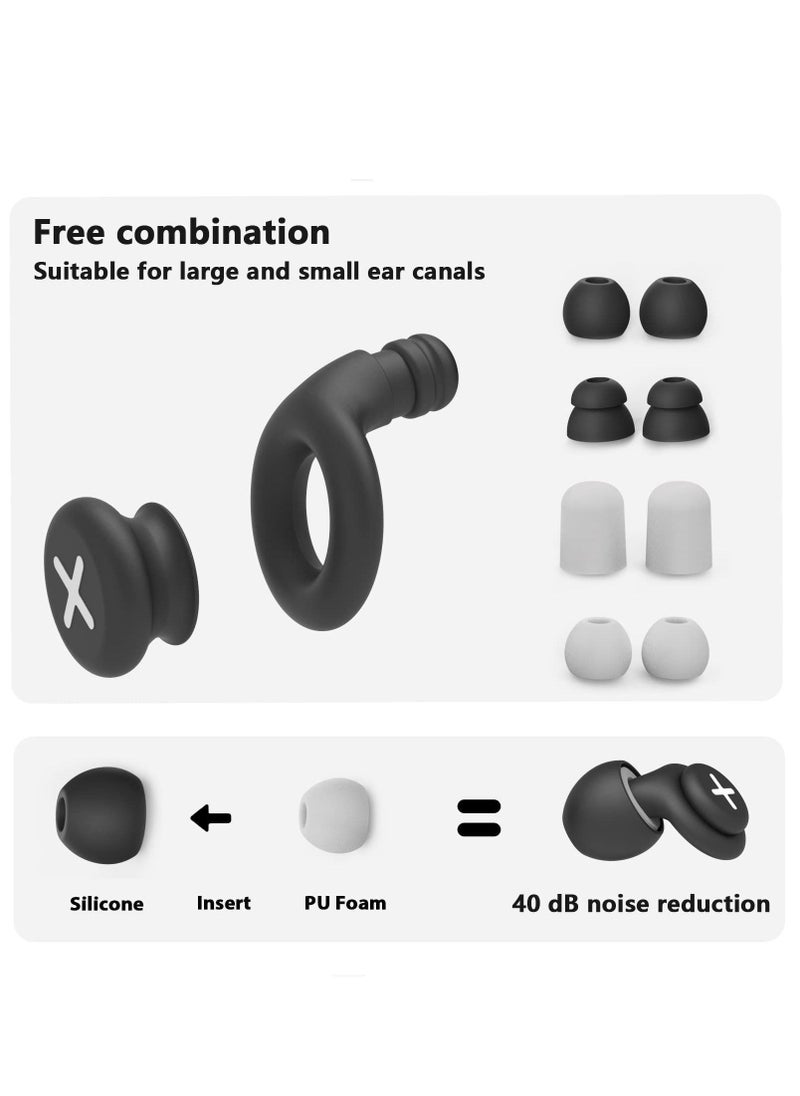 KASTWAVE - Noise Reduction Ear Plugs-40 dB Noise Cancelling Reusable Hearing Protection in Flexible Silicone for Sleeping Traveling Concerts Work & Swimming 3 Wearing Styles Black - Image 1