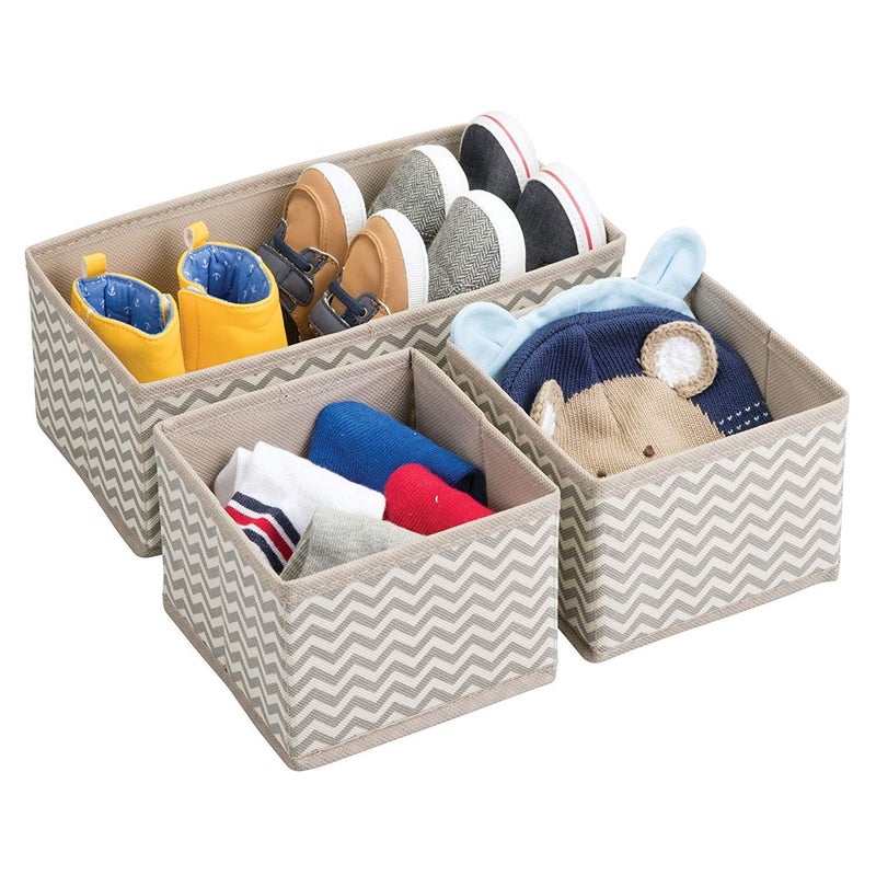 Unyks Star Unyks Star Foldable Cloth Storage Box Closet Dresser Drawer Organizer Cube Basket Bins Containers Divider with Drawers for Underwear Bras Socks Ties Scarves Set of 3 Grey Wave - Image 1