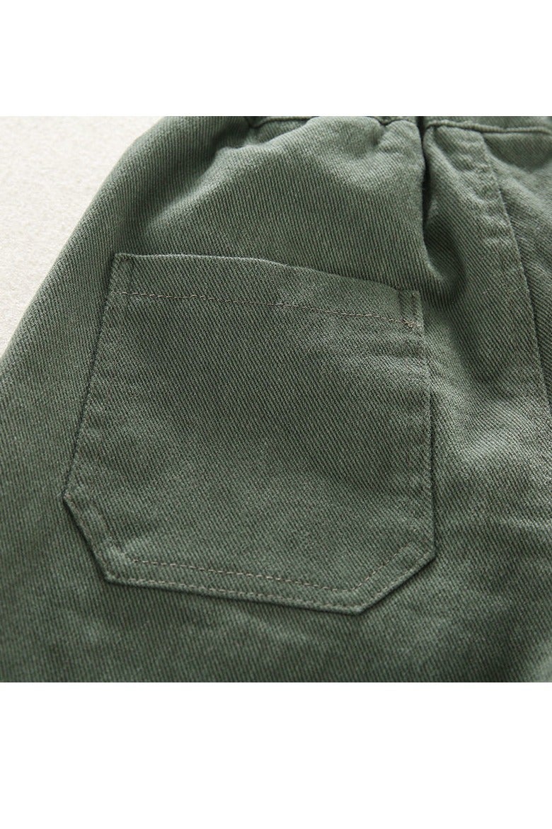 Casual Olive-Green Corduroy Elastic-Hem Boys’ Trousers, Perfect for School Days, Park Adventures, and Family Outings (Fits 110–120 cm, 20–25 kg) - Image 4