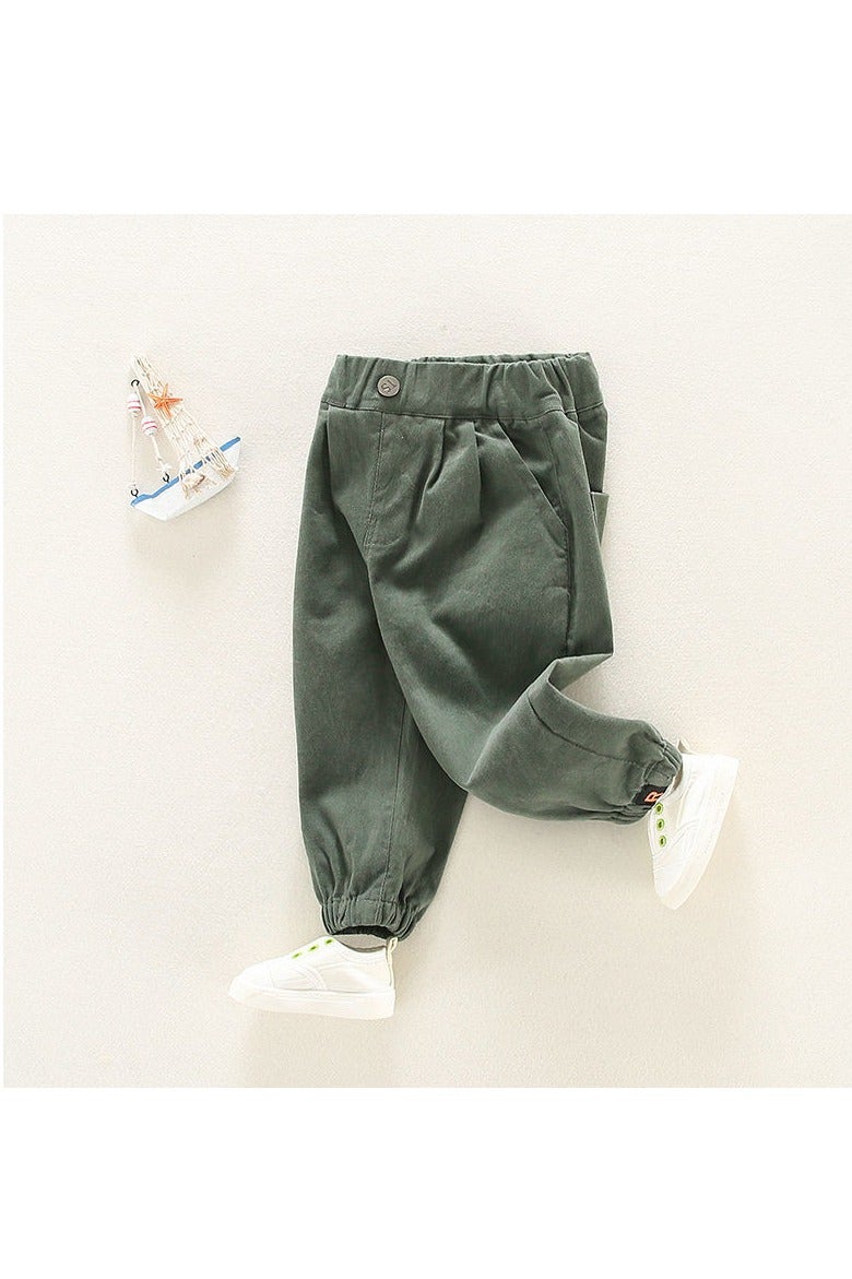 Casual Olive-Green Corduroy Elastic-Hem Boys’ Trousers, Perfect for School Days, Park Adventures, and Family Outings (Fits 110–120 cm, 20–25 kg) - Image 1