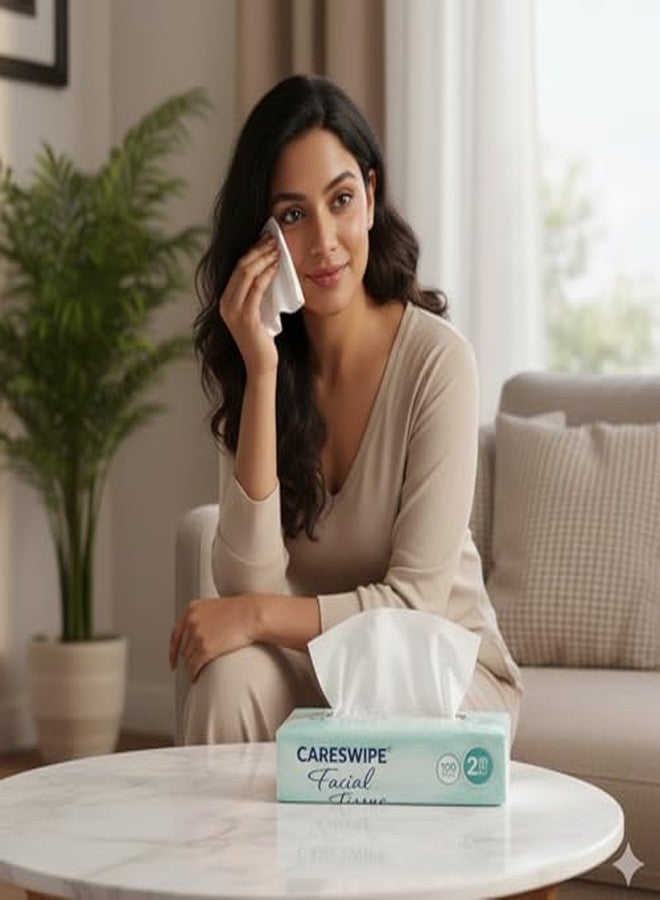 Careswipe عبوة مناديل وجه كيرسوايب ناعمة من طبقتين | 600 منديل | 100 منديل × 6 عبوات | ناعمة وعالية الامتصاص | ألياف سليلوز بكر طبيعية 100% - Image 4