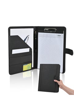 Generic Portfolio with Clipboard, Faux Leather Padfolio Folder Binder, Legal Pad Holder for A4 Letter Size Notepad, Resume, Writing Pad, Ideal Organizer for Business Office Conference, Black  - Image 1