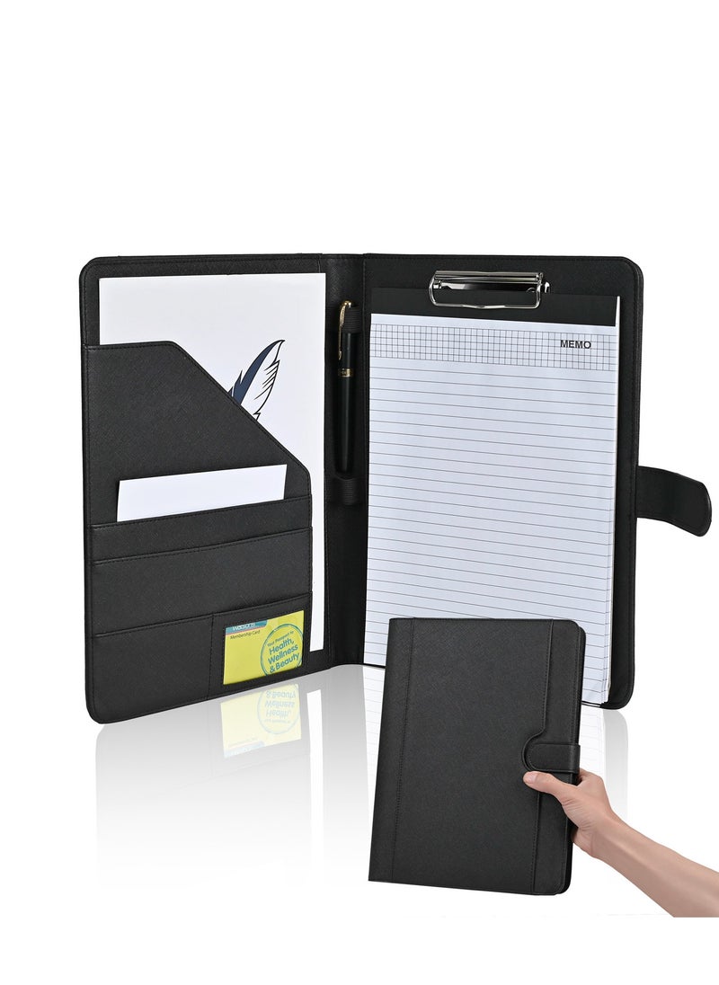 Generic Portfolio with Clipboard, Faux Leather Padfolio Folder Binder, Legal Pad Holder for A4 Letter Size Notepad, Resume, Writing Pad, Ideal Organizer for Business Office Conference, Black  - Image 1