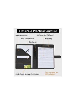 Generic Portfolio with Clipboard, Faux Leather Padfolio Folder Binder, Legal Pad Holder for A4 Letter Size Notepad, Resume, Writing Pad, Ideal Organizer for Business Office Conference, Black  - Image 2