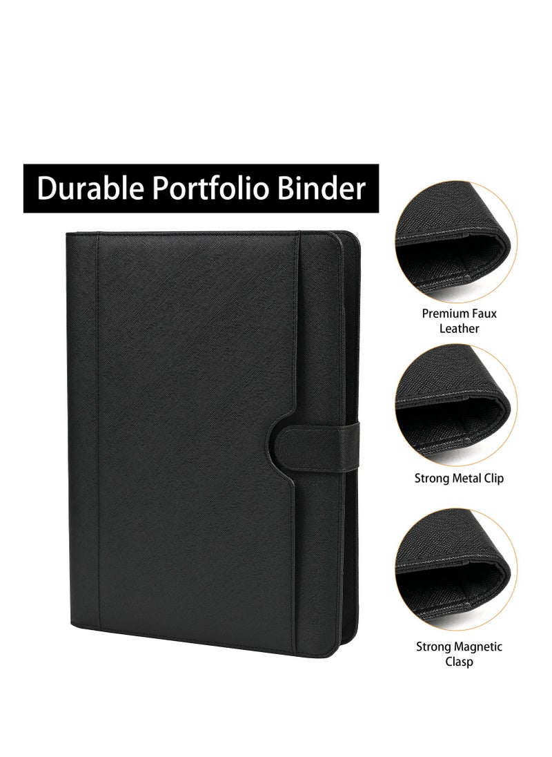 Generic Portfolio with Clipboard, Faux Leather Padfolio Folder Binder, Legal Pad Holder for A4 Letter Size Notepad, Resume, Writing Pad, Ideal Organizer for Business Office Conference, Black  - Image 3