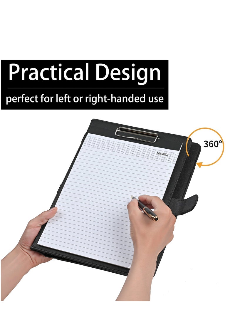 Generic Portfolio with Clipboard, Faux Leather Padfolio Folder Binder, Legal Pad Holder for A4 Letter Size Notepad, Resume, Writing Pad, Ideal Organizer for Business Office Conference, Black  - Image 4