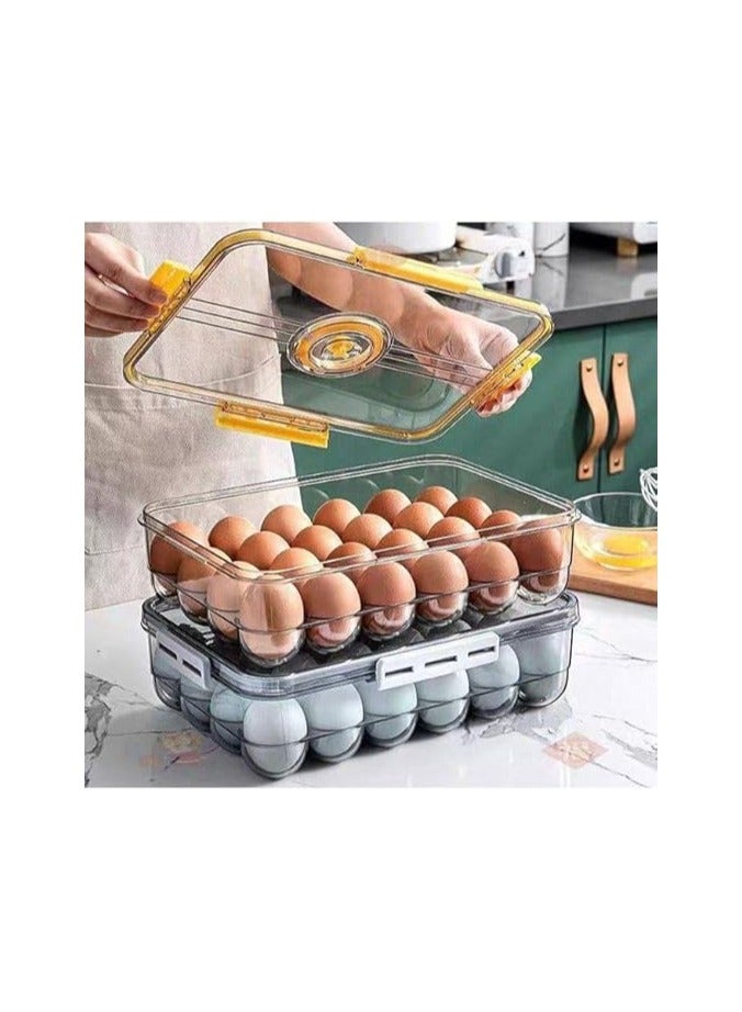 Stackable Organizer Storage Container with Removable Drain Tray,Egg Storage Organiser, Egg Baskets For Kitchen Worktops, Fridge Egg Storage (Transparent, Large) - Image 2