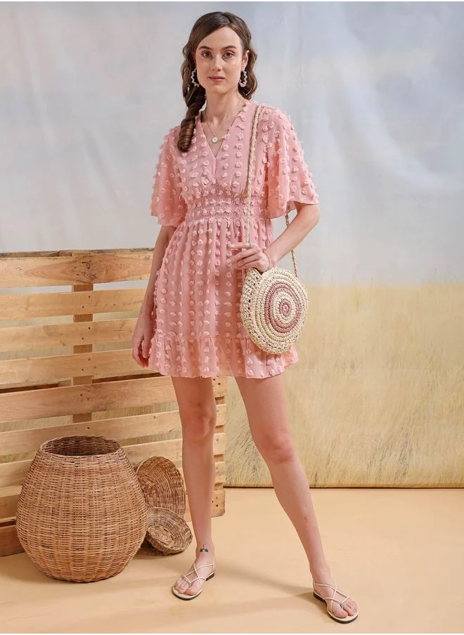 Freehand Women Fit and Flared Casual Textured Mini Dress