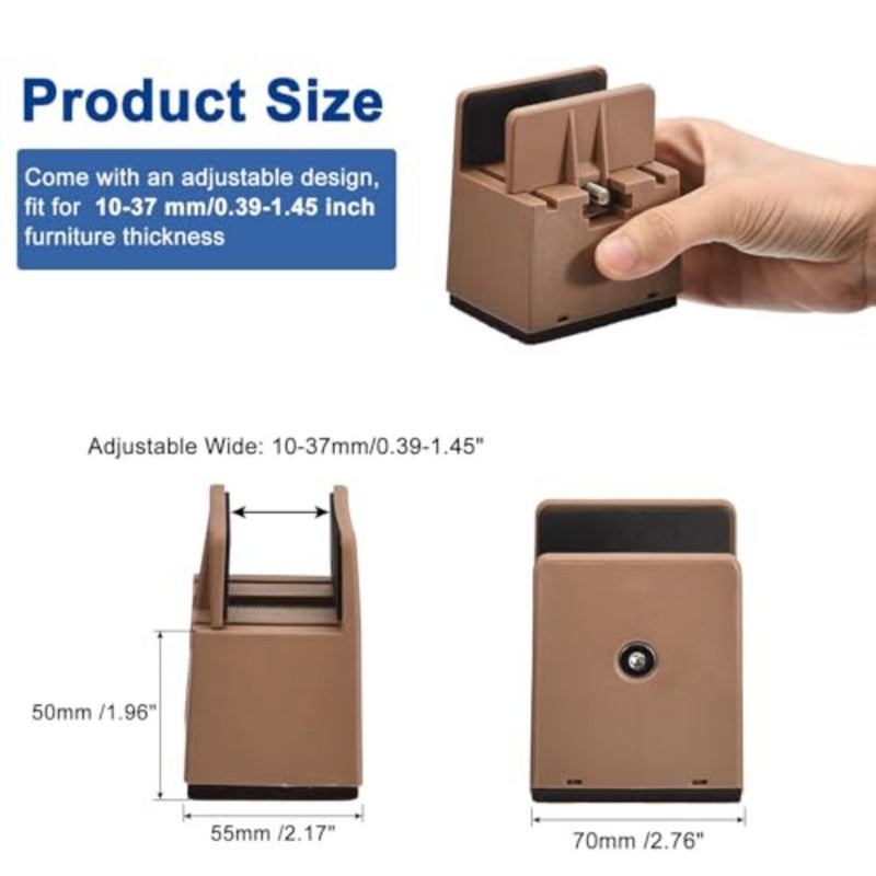 2 inch Bed Risers with Adjustable Screw Clamp, 4Pcs Furniture Risers for Bed, Desk, Sofa, Table, Fit for Furniture Thickness 0.39-1.45", Supports 5000 Pounds - Image 2