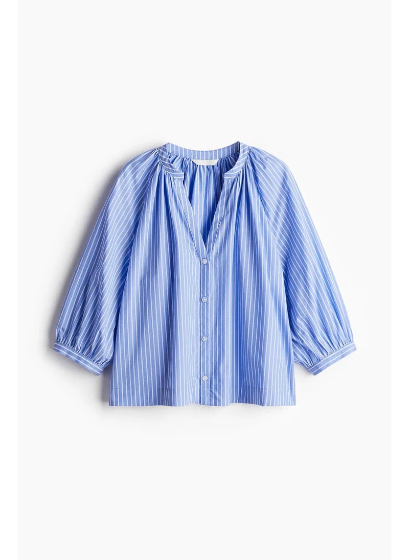 H&M Blue Light Balloon-sleeved poplin blouse for Women | Best Price UAE