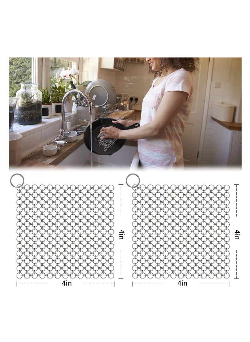 SYOSI - Cast Iron Cleaner, Stainless Steel Chain Mail Scrubber, Iron Skillet Scrub Brush, for Pan Pot Chain Scrubber Cleaning Dutch Ovens Carbon Steel Wok Grill Pan, Chain Mail to Clean Castiron (2Pack) - Image 1