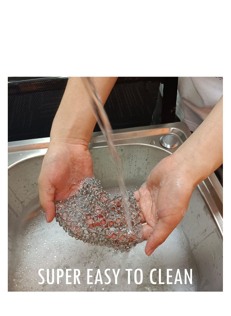 SYOSI - Cast Iron Cleaner, Stainless Steel Chain Mail Scrubber, Iron Skillet Scrub Brush, for Pan Pot Chain Scrubber Cleaning Dutch Ovens Carbon Steel Wok Grill Pan, Chain Mail to Clean Castiron (2Pack) - Image 1