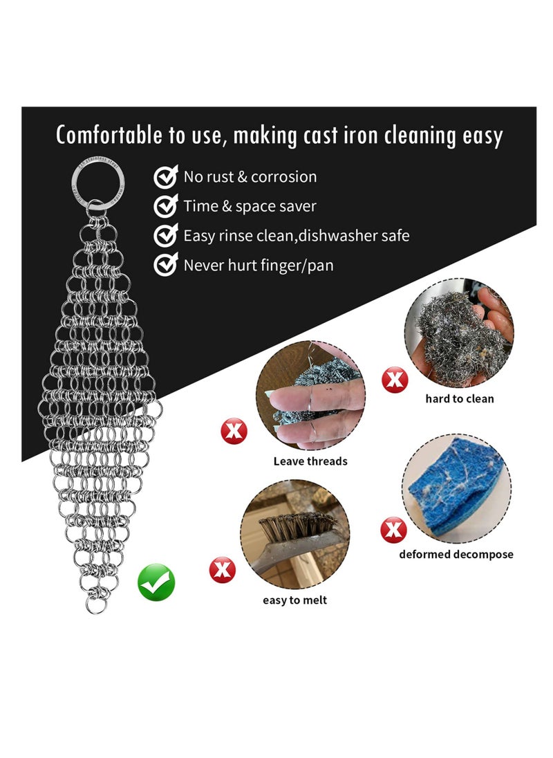 SYOSI - Cast Iron Cleaner, Stainless Steel Chain Mail Scrubber, Iron Skillet Scrub Brush, for Pan Pot Chain Scrubber Cleaning Dutch Ovens Carbon Steel Wok Grill Pan, Chain Mail to Clean Castiron (2Pack) - Image 1