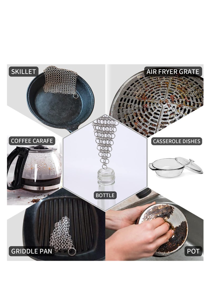 SYOSI - Cast Iron Cleaner, Stainless Steel Chain Mail Scrubber, Iron Skillet Scrub Brush, for Pan Pot Chain Scrubber Cleaning Dutch Ovens Carbon Steel Wok Grill Pan, Chain Mail to Clean Castiron (2Pack) - Image 1