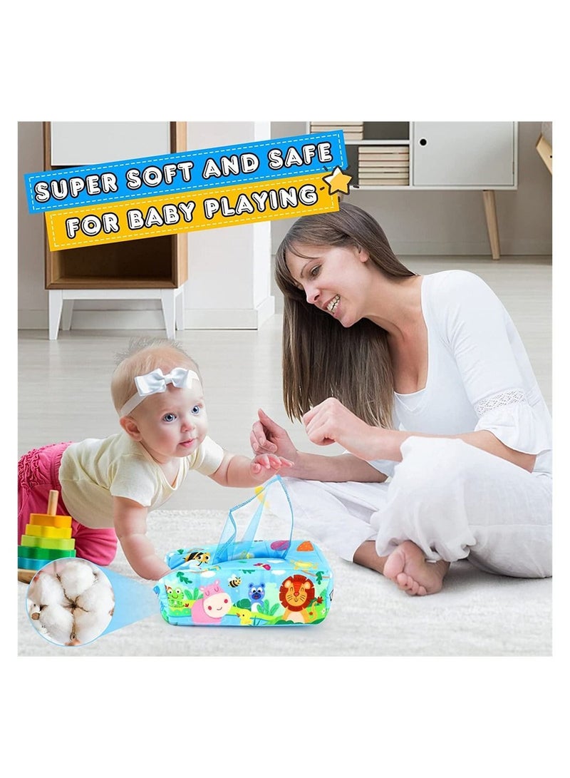 Baby Tissue Box Toy Montessori Toys Sensory Pull Along Toy for Toddlers with Colorful Scarves Crinkle Tissues Soft Cloth Numbe and Animals Pattern Educational Preschool Learning Toys - Image 2