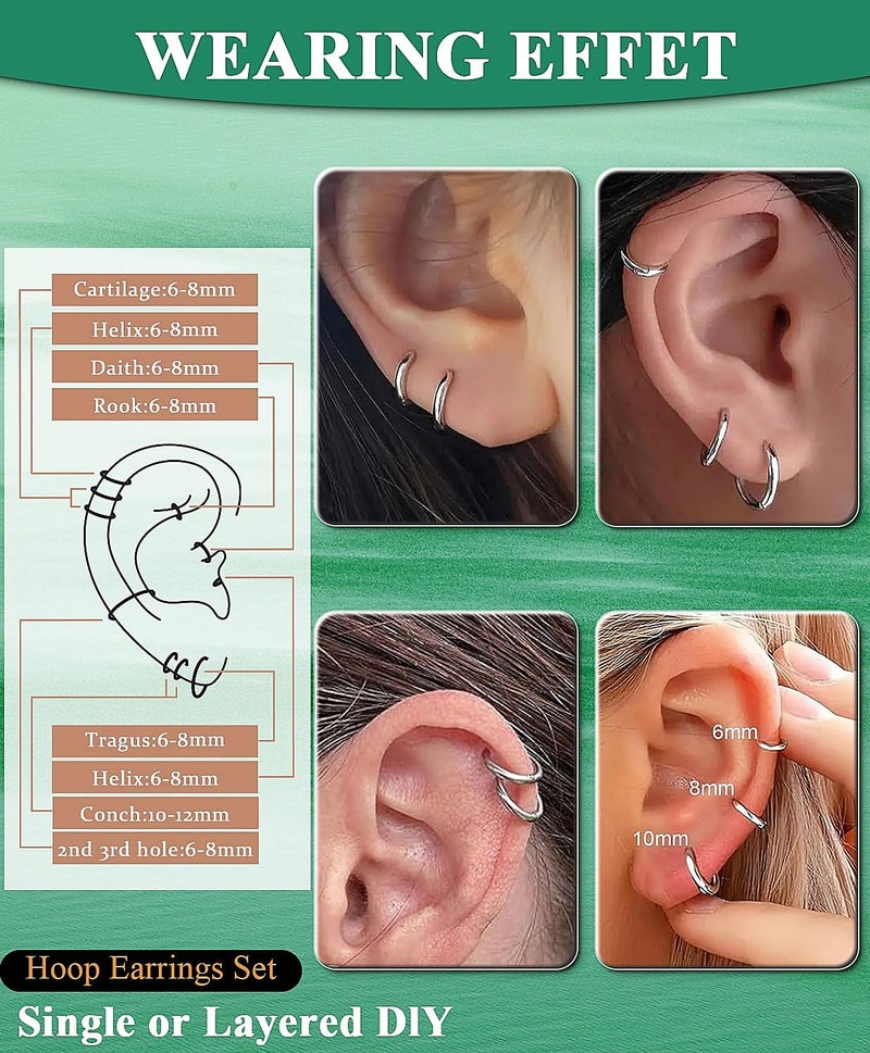 AMASIS 1 Pair 7mm Small Hoop Earrings for Women, 316L Surgical Stainless Steel Huggie Hoop Earrings Hypoallergenic Cartilage Hoop Earrings for Helix Tragus Conch Piercing Jewelry for Women Men(Silver/1.6mm) - Image 4