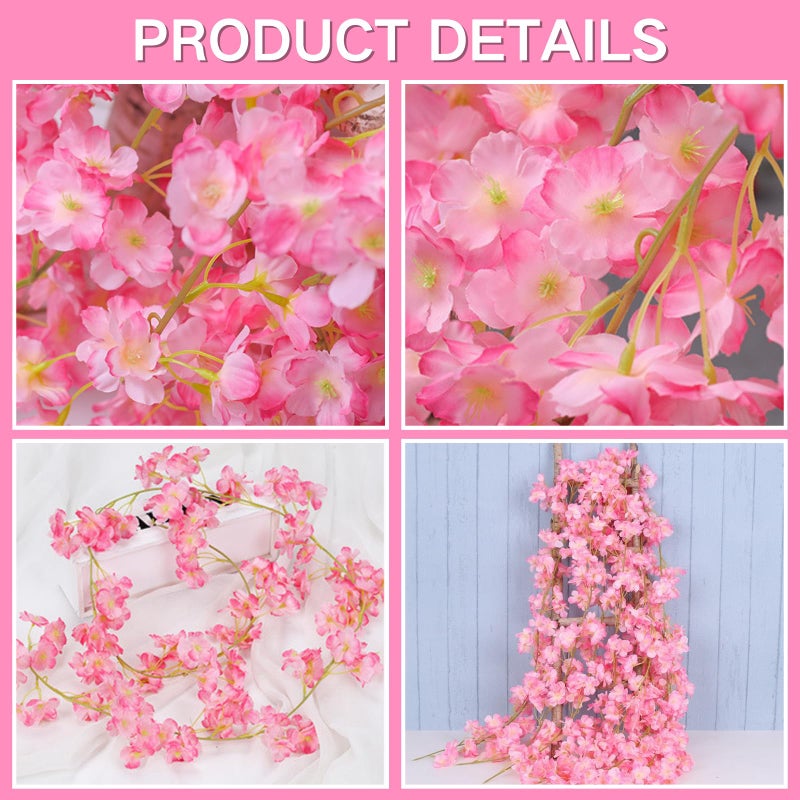 ASTRYAS 2Packs Artificial Cherry Blossom Flower Vines Pink Artificial Flower Garland Vines Silk Hanging Sakura Garland for Wedding Garden Arch Wall Home Party Japanese Kawaii Decor (Deep Pink) - Image 4