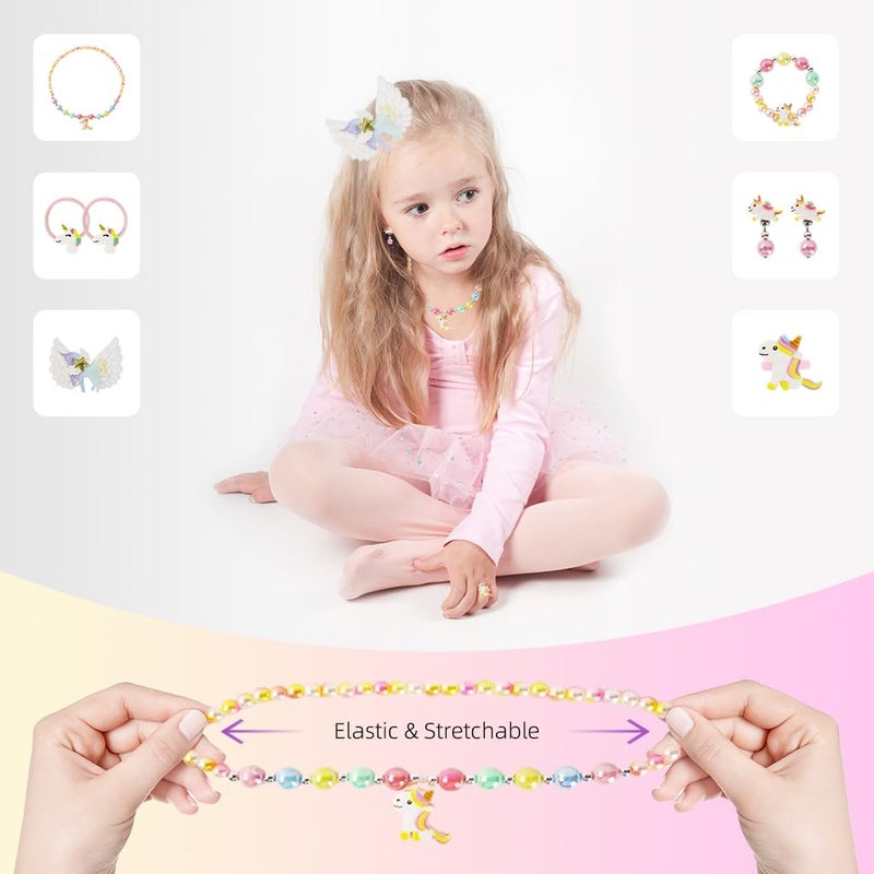 May Create ® Unicorn Kids Jewellery Set for Girls Bracelet Necklace Set for Kids Girls Unicorn Beads Bracelet, Necklace, Earrings, Ring Combo Kit for Party Costume Birthday Gift for Girls - Image 3