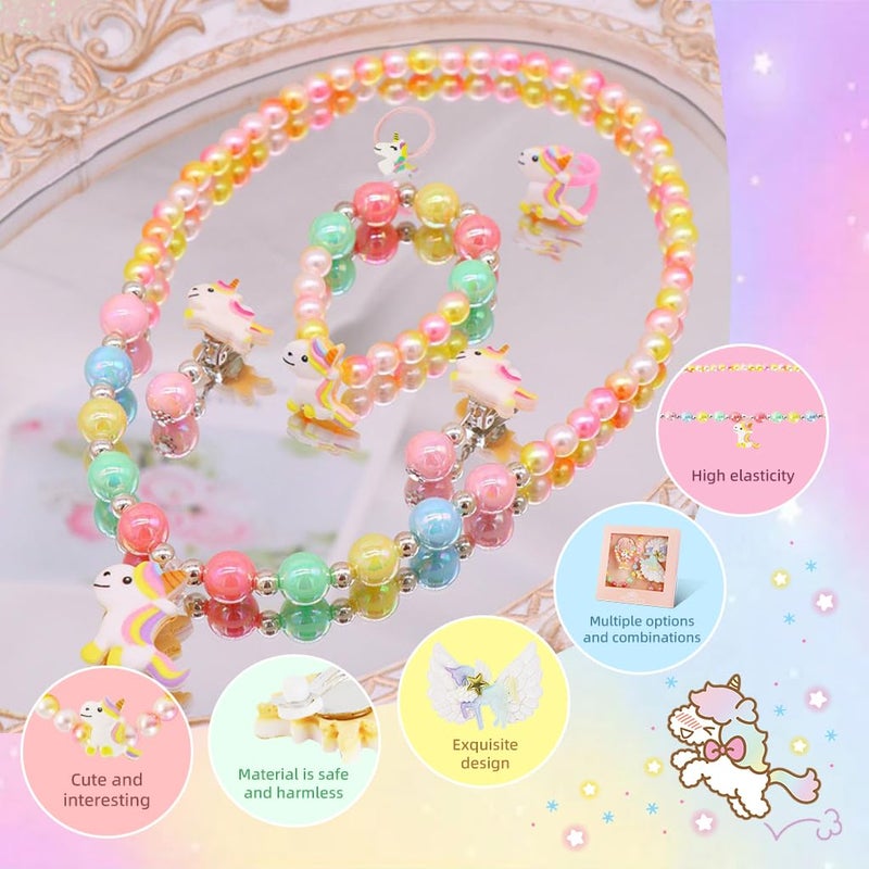 May Create ® Unicorn Kids Jewellery Set for Girls Bracelet Necklace Set for Kids Girls Unicorn Beads Bracelet, Necklace, Earrings, Ring Combo Kit for Party Costume Birthday Gift for Girls - Image 4