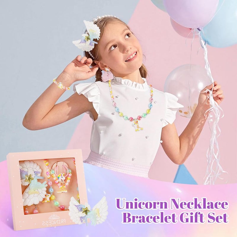 May Create ® Unicorn Kids Jewellery Set for Girls Bracelet Necklace Set for Kids Girls Unicorn Beads Bracelet, Necklace, Earrings, Ring Combo Kit for Party Costume Birthday Gift for Girls - Image 5