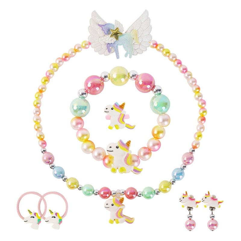 May Create ® Unicorn Kids Jewellery Set for Girls Bracelet Necklace Set for Kids Girls Unicorn Beads Bracelet, Necklace, Earrings, Ring Combo Kit for Party Costume Birthday Gift for Girls - Image 1