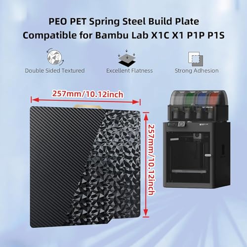 IdeaFormer-3D PEO PET Smooth Build Plate for Bambu Lab X1C X1 X1E P1P P1S P2S A1, PEO PET Spring Steel Sheet Flexible Bed Plate for Bambu Labs X1, X1 Carbon, P1P, P1S, P2S, A1 3D Printer Platform - Image 2