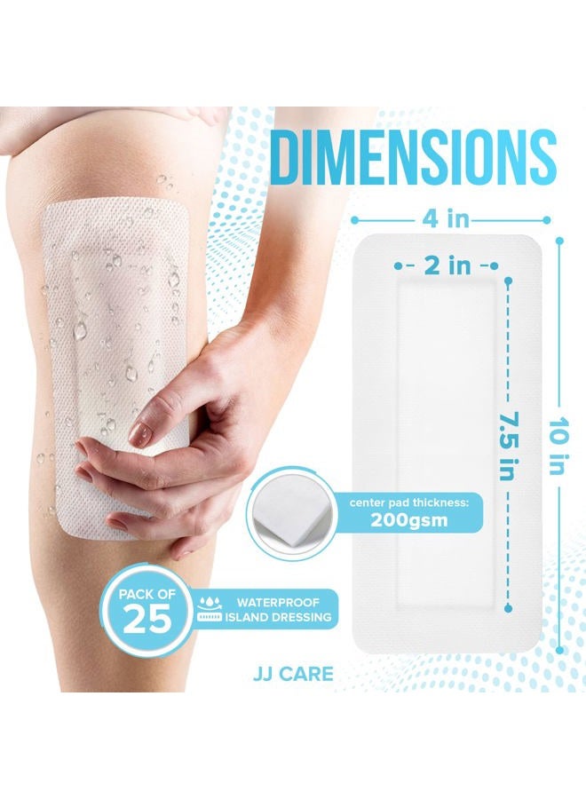 JJ CARE ضمادة جزيرة لاصقة مقاومة للماء [عبوة من 25]، 4" × 10" ضمادة جراحية معقمة، ضمادة شاش محاطة قابلة للتنفس، ضمادات خالية من اللاتكس مغلفة بشكل فردي، وسادة مركزية غير لاصقة - Image 2