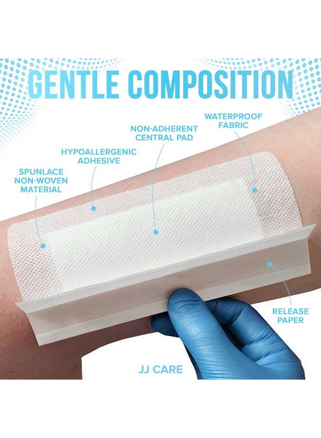 JJ CARE ضمادة جزيرة لاصقة مقاومة للماء [عبوة من 25]، 4" × 10" ضمادة جراحية معقمة، ضمادة شاش محاطة قابلة للتنفس، ضمادات خالية من اللاتكس مغلفة بشكل فردي، وسادة مركزية غير لاصقة - Image 3