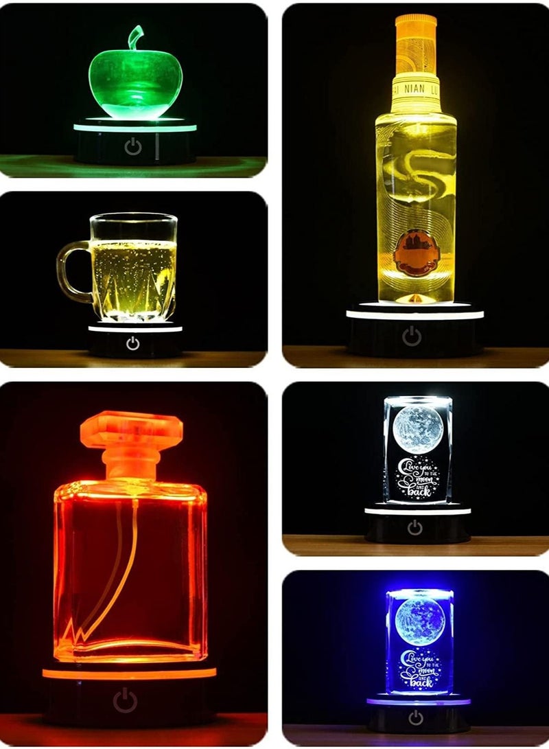 SYOSI LED Colorful Light Base, 6 Colors Night Light Display Plate Flat, Round Stand with Sensitive Touch Switch, LED Lamp Stand Flat Top Surface, for 3D Laser Crystal Glass Art Show, Home Decor - Image 2