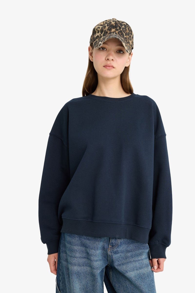 DeFacto Blue Woman Oversize Fit Sweatshirt Casual - Image 3