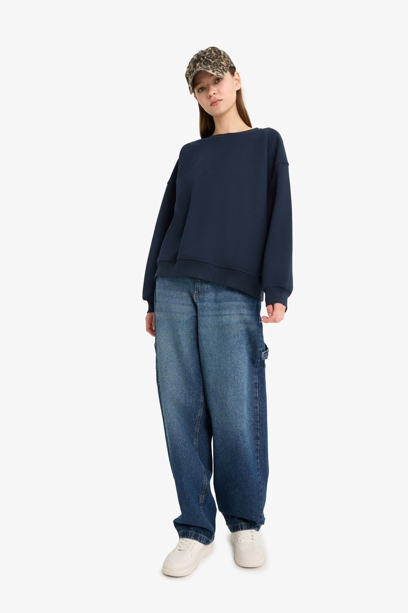 DeFacto Blue Woman Oversize Fit Sweatshirt Casual - Image 2