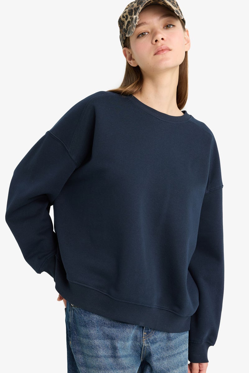 DeFacto Blue Woman Oversize Fit Sweatshirt Casual - Image 1